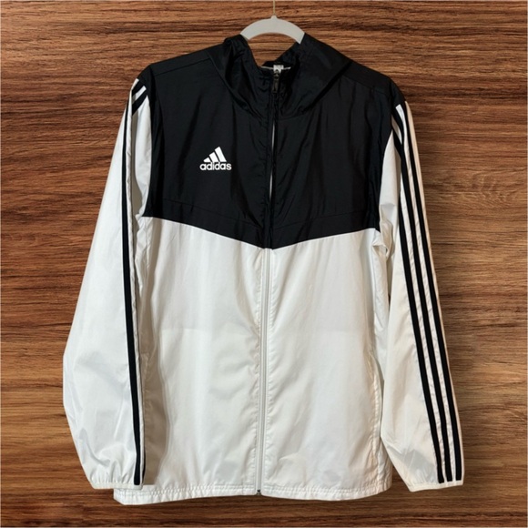 adidas Other - Adidas Black & White Hooded Windbreaker – Size Small